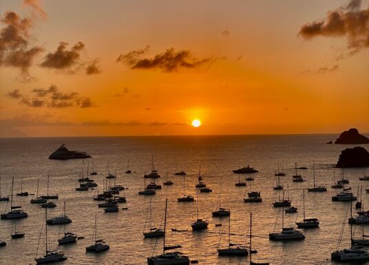 Romantic sunset on a St Barth beach
